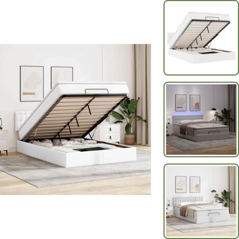 Stoccaggio sotto letto - vidaXL Pouf Letto con Materassi e LED Bianco Puro 140x190cm Similpelle - Coprimaterasso