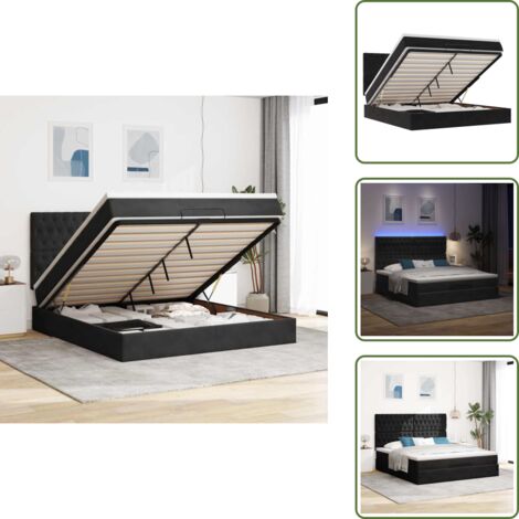 Stoccaggio sotto letto - vidaXL Struttura Letto Pouf con Materassi Nero 180x200 cm in Velluto - Coprimaterasso lavabile