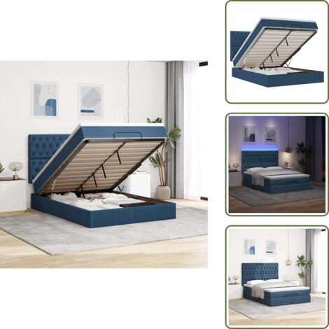 Stoccaggio sotto letto - vidaXL Struttura Letto Pouf con Materasso Blu 140x200cm in Tessuto - Luci a LED