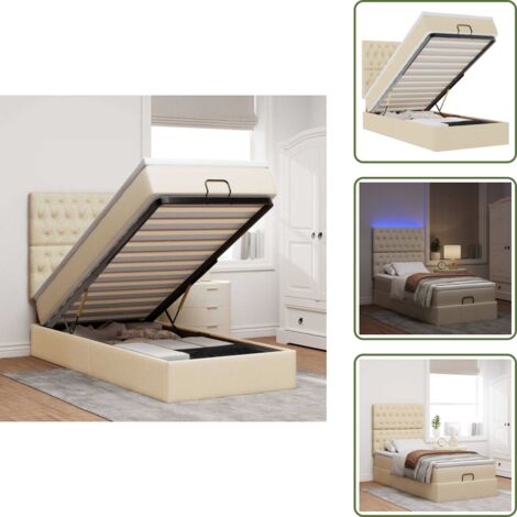 Stoccaggio sotto letto - vidaXL Struttura Letto Pouf con Materasso Crema 90x190 cm in Tessuto - Luci a LED