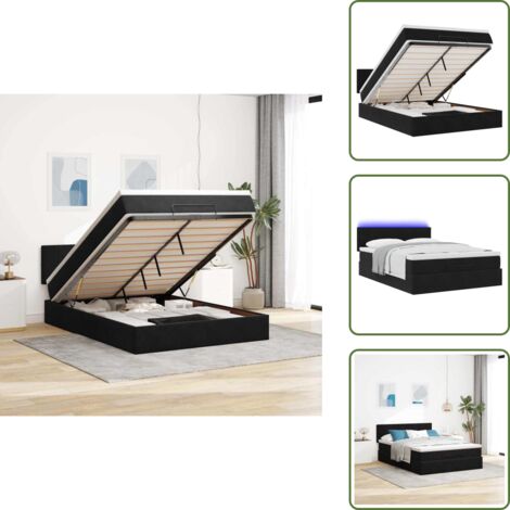 Stoccaggio sotto letto - vidaXL Struttura Letto Pouf con Materasso Nero 140x190 cm in Velluto - Coprimaterasso