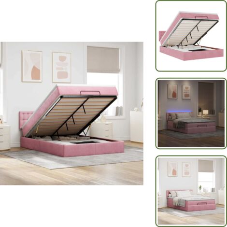 Stoccaggio sotto letto - vidaXL Struttura Letto Pouf con Materasso Rosa 140x200 cm in Velluto - Coprimaterasso lavabile