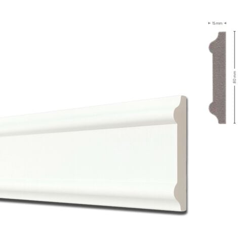 STOCK FOLLI Profilo a soffitto o boiserie in Polimeri Bianco RAL 9016 verniciabile 80X15mm (Prezzo al metro)