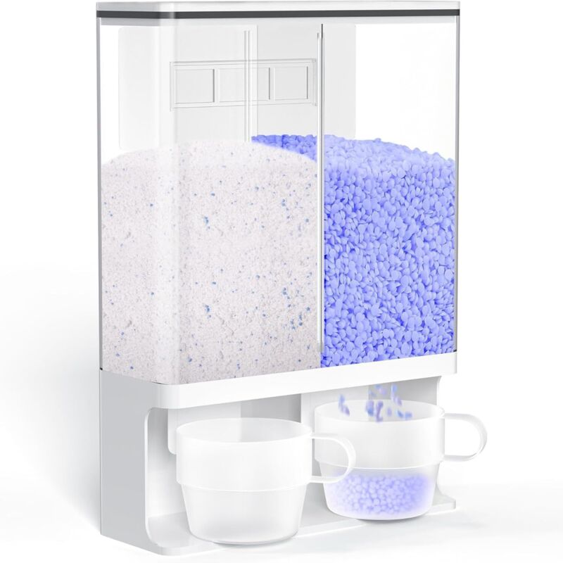 Stockage de lessive en Poudre de 3 L, Stockage de lessive avec 2 Tasses, Double Distributeur de lessive Mural, récipients à lessive en Poudre avec