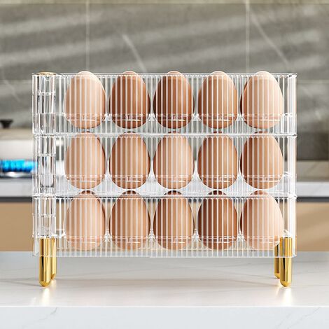 Amfrpar 2 Niveaux Rangement Oeuf Frigo Distributeur Oeuf Roulant Range Oeuf  Organisateur D'œufs Support à œufs pour Réfrigérateur Cuisine Pouvant  Contenir 12 À 14 Œufs : : Cuisine et Maison