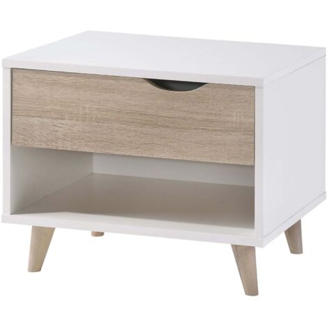 Stockholm 1 Drawer Bedside Cabinet - Particle Board - L39 x W50 x H40 cm - Oak/White