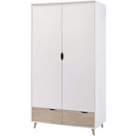 Stockholm 2 Door Wardrobe - Particle Board - L58 x W100 x H190 cm - Oak/White