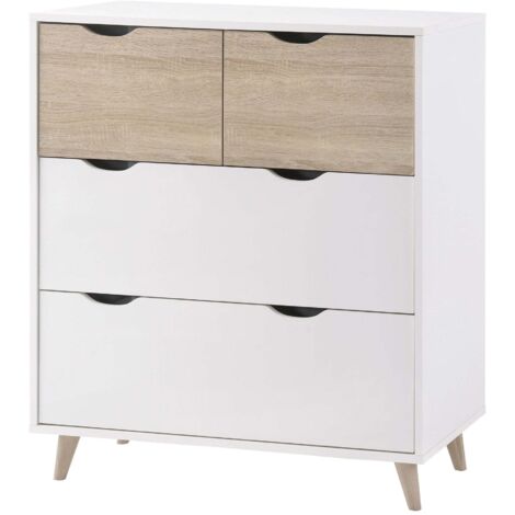 Stockholm 4 Drawer Chest - Particle Board - L39 x W82 x H90 cm - Oak/White