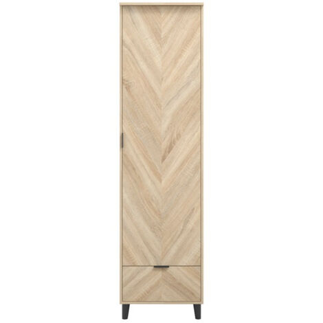 Stockholm Chevron 1 Door Wardrobe - Engineered Wood - L58 x W50 x H190 cm - Sonoma Oak/Black Matte