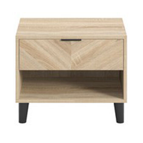 Stockholm Chevron 1 Drawer Bedside Cabinet - Engineered Wood - L39 x W50 x H40 cm - Sonoma Oak/Black Matte