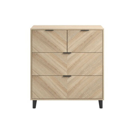 Stockholm Chevron 4 Drawer Chest - Engineered Wood - L39 x W82 x H90 cm - Sonoma Oak/Black Matte
