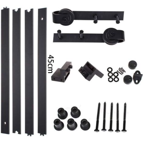 STOEX 1.8M Quincaillerie Kit de Rail Suspendu Porte Coulissante, Ensemble Industriel Hardware kit pour Porte Suspendue en Bois Système de Porte avec Roulettes et Rail