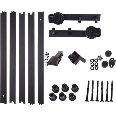 STOEX 2.3M Quincaillerie Kit de Rail Suspendu Porte Coulissante, Ensemble Industriel Hardware kit pour Porte Suspendue en Bois Système de Porte avec Roulettes et Rail