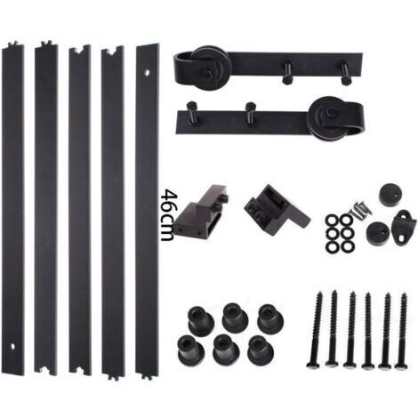 STOEX 2.3M Quincaillerie Kit de Rail Suspendu Porte Coulissante, Ensemble Industriel Hardware kit pour Porte Suspendue en Bois Système de Porte avec Roulettes et Rail