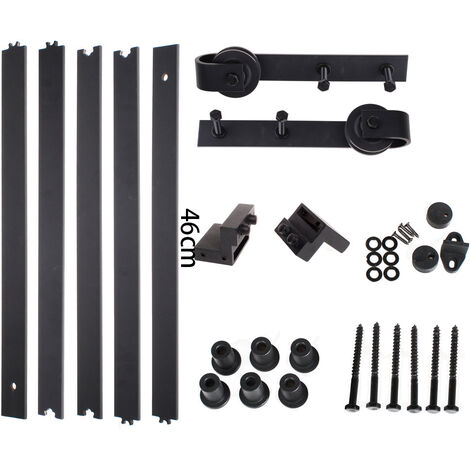 STOEX 2.3M Quincaillerie Kit de Rail Suspendu Porte Coulissante, Ensemble Industriel Hardware kit pour Porte Suspendue en Bois Système de Porte avec Roulettes et Rail