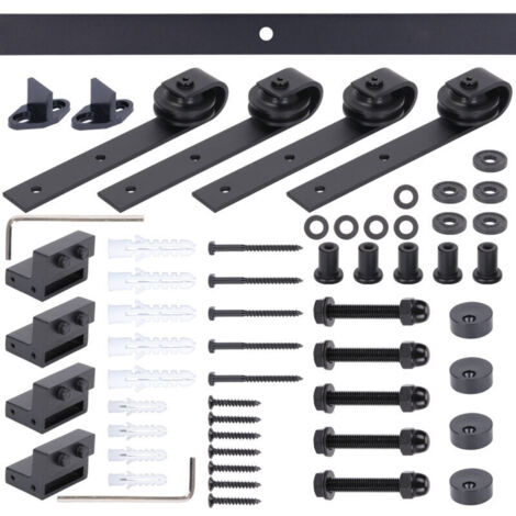 STOEX 2.44M Quincaillerie Kit de Rail Suspendu Porte Double Coulissante, Double Porte J Forme, Ensemble Industriel Hardware kit pour Porte Suspendue en Bois Système de Porte avec Roulettes et Rail