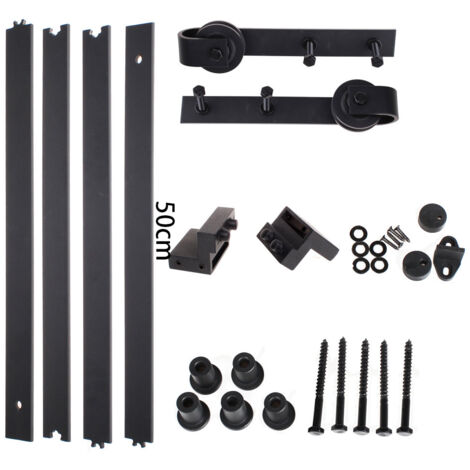 STOEX 2M Kit Binario di Riel Sospeso Porta Scorrevole, Industriale Kit di Ferramenta per Porta Sospesa in Legno Sistema di Porta con Rotelle Riel