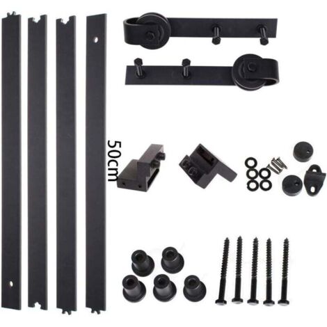 STOEX 2M Quincaillerie Kit de Rail Suspendu Porte Coulissante, Ensemble Industriel Hardware kit pour Porte Suspendue en Bois Système de Porte avec Roulettes et Rail