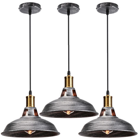 STOEX 3PCS Suspension Luminaire Vintage Métal 27cm, Lustre Plafonnier Industriel Lampes E27 Corde Ajustable pour Salon Cuisine Salle à manger Chambre - Argenté