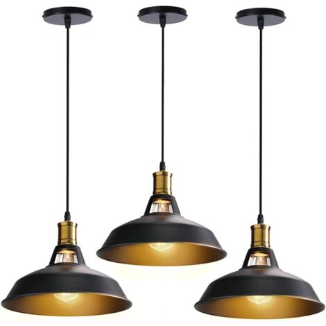 STOEX 3PCS Suspension Luminaire Vintage Métal 27cm, Lustre Plafonnier Industriel Lampes E27 Corde Ajustable pour Salon Cuisine Salle à manger Chambre - Noir