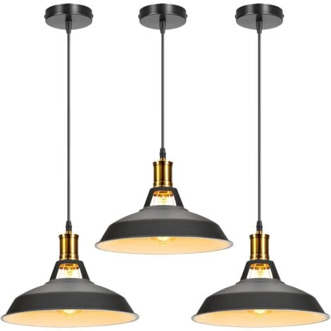STOEX 3PCS Suspension Luminaire Vintage Métal 27cm, Lustre Plafonnier Industriel Lampes E27 Corde Ajustable pour Salon Cuisine Salle à manger Chambre - Noir blanc