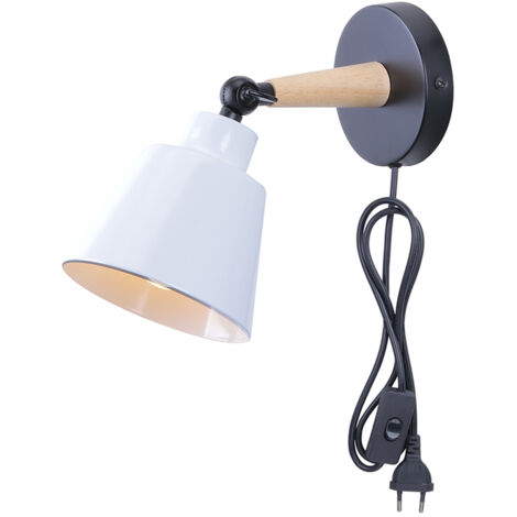 STOEX Applique murale intérieure réglable, luminaire d'intérieur design vintage et industriel, lampe retro métal et bois, douille E27, blanc