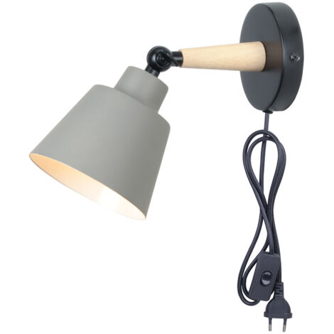 STOEX Applique murale intérieure réglable, luminaire d'intérieur design vintage et industriel, lampe retro métal et bois, douille E27, gris