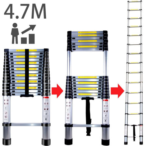 Stoex – Échelle télescopique en aluminium 4,7m – Pliable et escamotable – Charge 150kg – Antirouille – Pour entretien intérieur et extérieur