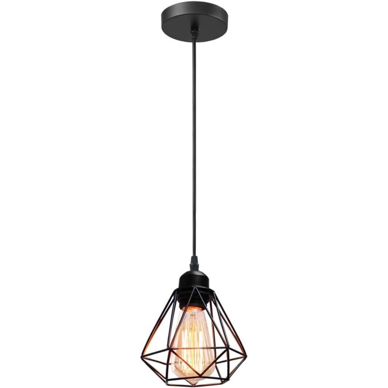 STOEX Industrial Lámpara de Suspensión Vintage Jaula Geométrica de Metal E27 Mini Ø16cm para Cocina Dormitorio Pasillo - Negro