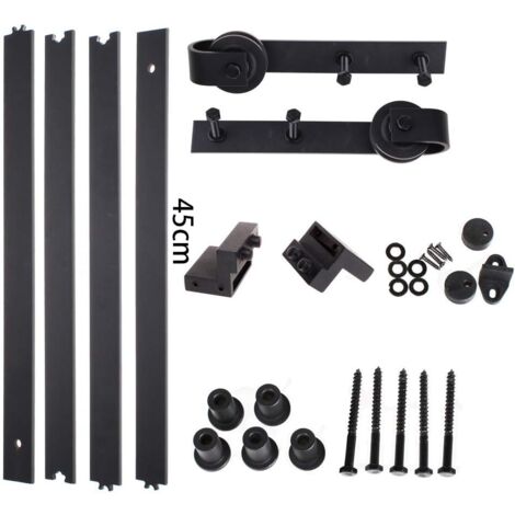 Stoex – Kit quincaillerie rail suspendu porte coulissante 1,8m – Métal plein galvanisé – Charge max 110kg – Épaisseur porte 3,5 à 4,5cm