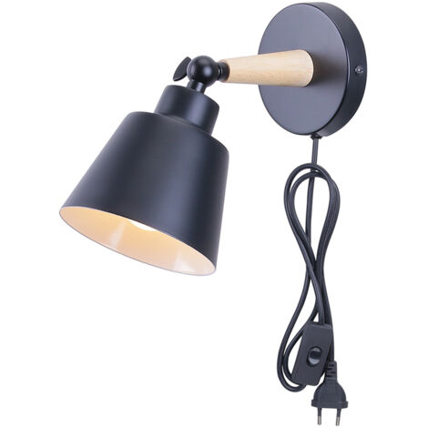 STOEX Lampada da Parete Interno Regolabile Applique da Parete Moderna Metallo Legno per Camera da Letto Cucina Corridoio Soggiorno e27, Nero