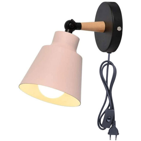 STOEX Lampada da Parete Interno Regolabile Applique da Parete Moderna Metallo Legno per Camera da Letto Cucina Corridoio Soggiorno e27, Rosa
