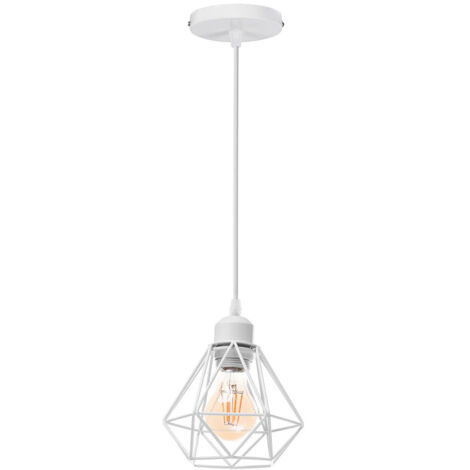 STOEX Lámpara Colgante de Metal Blanca, Lámparas de Techo Retro Diamantes Jaula para Salón Cocina Dormitorio - Sin Bombilla