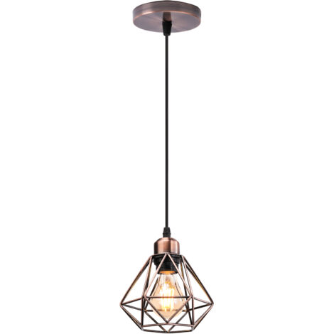 STOEX Lámpara Colgante de Metal Latón Rojo, Lámparas de Techo Retro Diamantes Jaula para Salón Cocina Dormitorio - Sin Bombilla