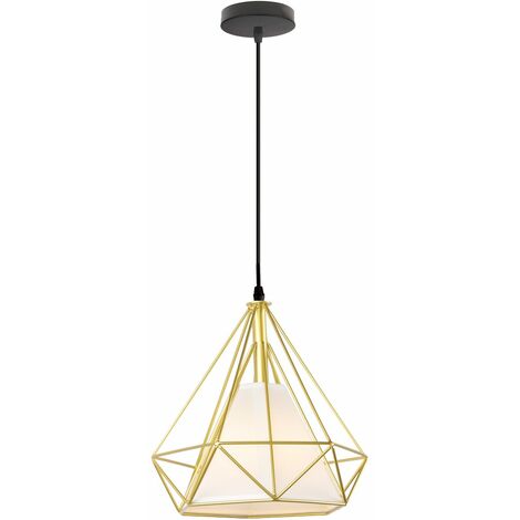 STOEX Lámpara Colgante Luz de Techo Diseño Moderno Industial Minimalismo Diamante Pirámide Cage Pájaro Jaula de Hierro Restaurante Bar Pasillo(Oro?