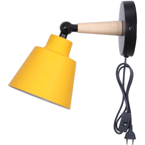 STOEX Lámpara de Pared Interior Vintage Regulable Aplique de Pared Industrial Metal Madera E27 - Amarillo