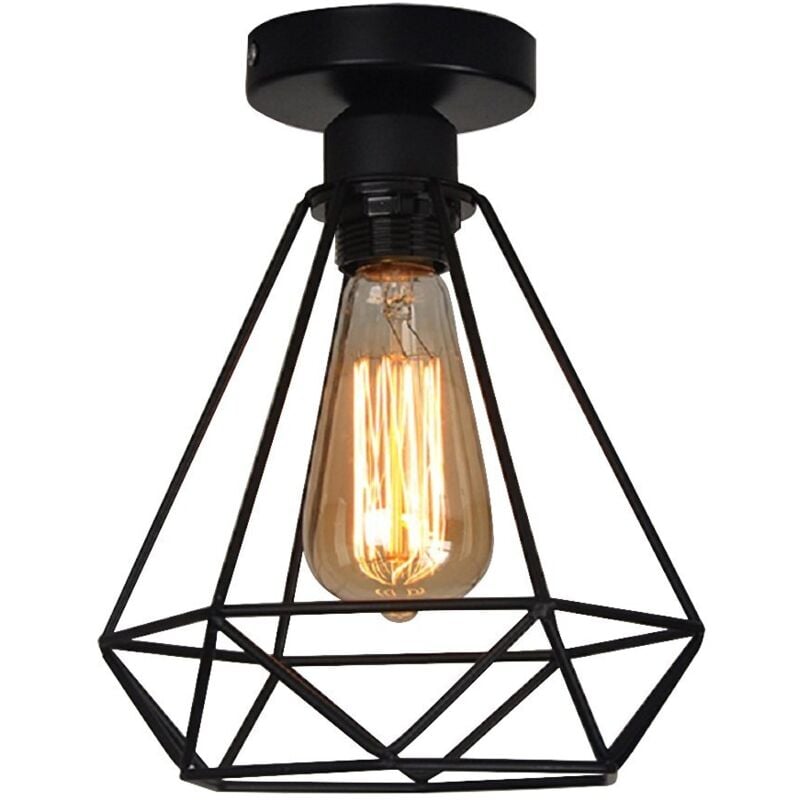 STOEX Lámpara de Techo Industrial de Metal Negro Luz Colgante Jaula Hierro, para Salón Dormitorio Café Bar Restaurante(Diamante 3D)