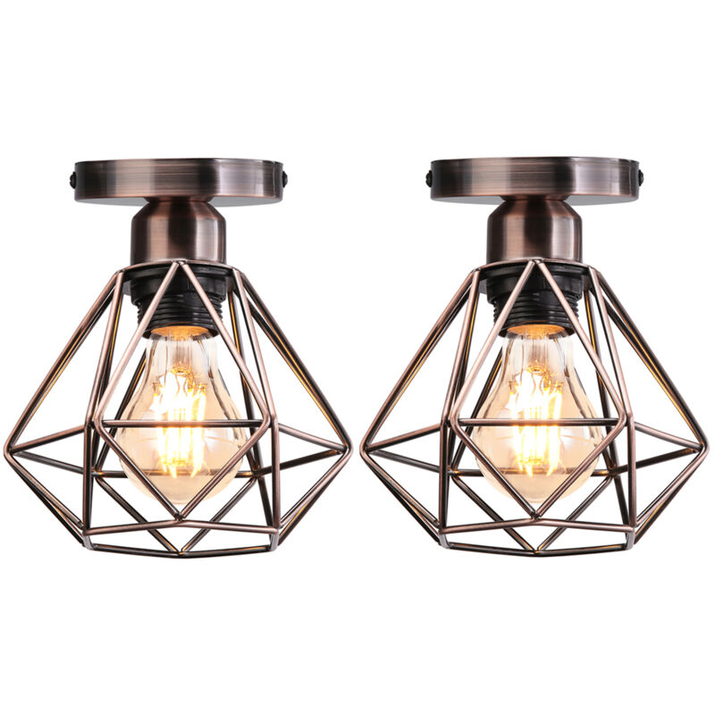 STOEX Lot de 2 Plafonnier industrielle vintage design rétro cage en métal fer forge, Suspension luminaire E27 lampe de plafond diamant Ø16cm - Laiton STOEX Lot de 2 Plafonnier industrielle vintage design rétro cage en métal fer forge, Suspension luminaire E27 lampe de plafond diamant Ø16cm - Laiton