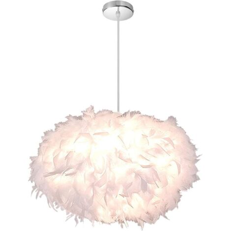 Stoex – Lustre suspension en plumes blanches E27 40W – Diamètre 45 cm – Hauteur 20-25 cm – Longueur câble 100 cm pour ambiance chaleureuse