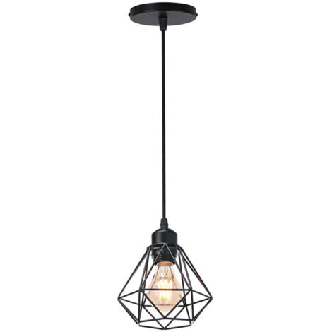 STOEX Lustre Suspension Industriel en Métal Noir , Luminaire Style Vintage Design forme Cage Diamant Rétro pour Salon Chambre Salle à manger (sans ampoule)