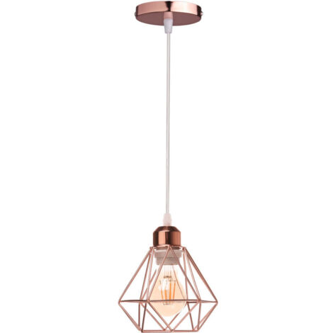 STOEX Lustre Suspension Industriel en Métal Or rose , Luminaire Style Vintage Design forme Cage Diamant Rétro pour Salon Chambre Salle à manger (sans ampoule)