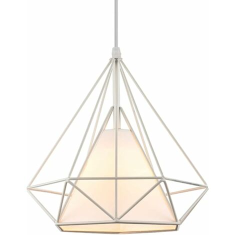 STOEX Lustre Suspension industrielle 25cm , Plafonnier Lampe de Plafond Abat-Jour Cage Diamant Corder Ajustable (Blanc)
