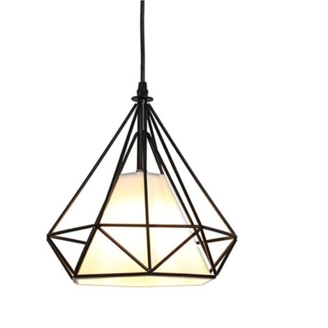 STOEX Lustre Suspension industrielle 25cm , Plafonnier Lampe de Plafond Abat-Jour Cage Diamant Corder Ajustable (Noir)