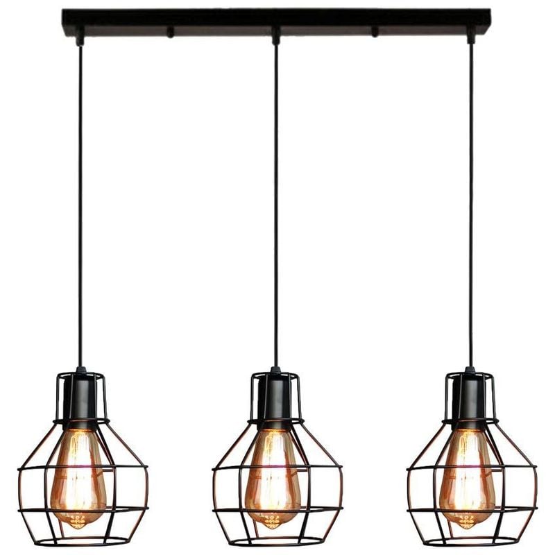 Barre Luminaire E27 Cage En Fer De Industrielle Stoex Avec Suspension Métal Lustre Noir 3 QrtshCd