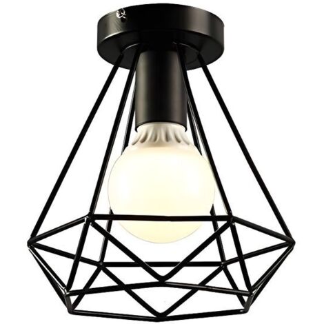 Stoex – Plafonnier industriel en métal fer – Design rétro noir – Douille E27 – Dimensions 20x20x22cm – Pour couloir, entrée, chambre