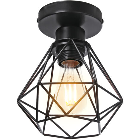 STOEX Plafonnier Industriel en Métal, Noir Suspension Luminaire Style Vintage Design forme Cage Diamant Rétro pour Salon Chambre Salle à manger (sans ampoule)