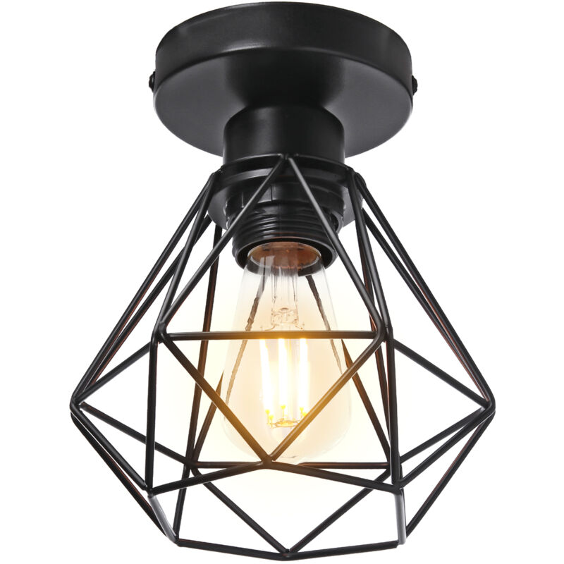 STOEX Plafonnier Industriel en Métal, Noir Suspension Luminaire Style Vintage Design forme Cage Diamant Rétro pour Salon Chambre Salle à manger (sans STOEX Plafonnier Industriel en Métal, Noir Suspension Luminaire Style Vintage Design forme Cage Diamant Rétro pour Salon Chambre Salle à manger (sans