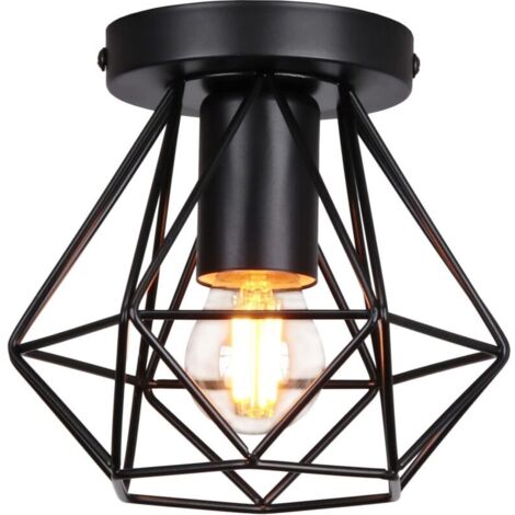 STOEX Plafonnier industrielle cage en métal fer forge, retro suspension luminaire lustre style vintage lampe de plafond, E27 base Ø16cm - Noir