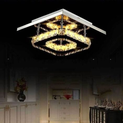 Stoex – Plafonnier LED 12W – Éclairage blanc chaud – Acier inoxydable et cristal K9 – Dimensions 20x20x8cm – Pour couloir et salon