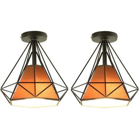 STOEX Plafonnier rétro cage forme diamant 25cm, style industriel vintage en métal fer, luminaire ampoules E27 pour salon chambre restaurent couloir bar (2pcs Marron)